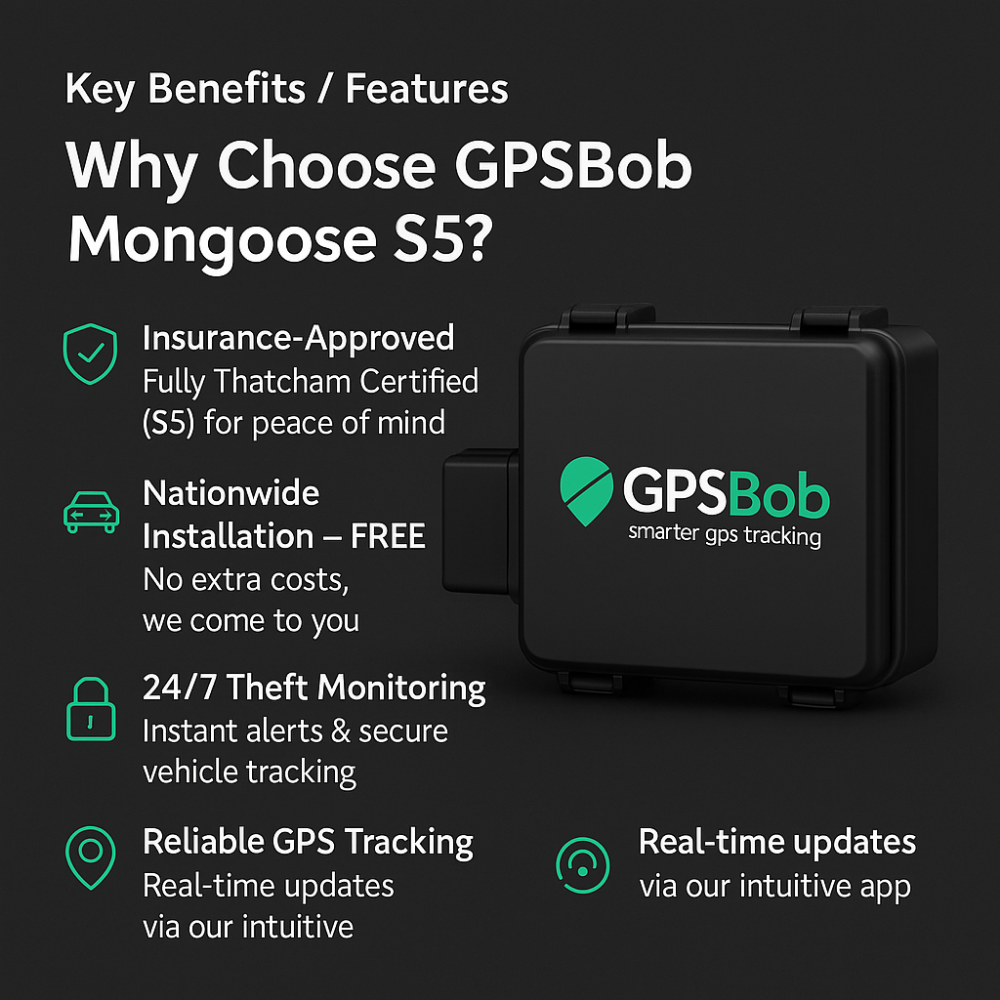 4G GPSBob Mongoose S5 Plus UK Insurance Approved Thatcham Tracker - GPSBob